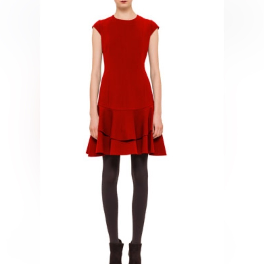 AKRIS PUNTO Seam-Paneled Jersey Flounce Dress in Gray size 8